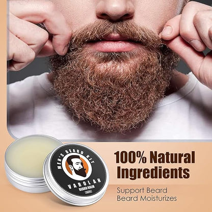 Varolan Beard Growth and Grooming Kit - Growth Oil (2Oz), Balm, Comb, E-book, Storage Bag, Mustache Mens Gift Set for Him