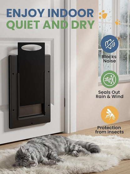 Cat Door, Cat Door Interior Door with Soft Magnetic Flaps, Sliding Panel Closure, Telescoping Tunnel, Easy DIY Installation Kitty Door, Exterior Cat Doors for Cats Up to 20 lbs, Black