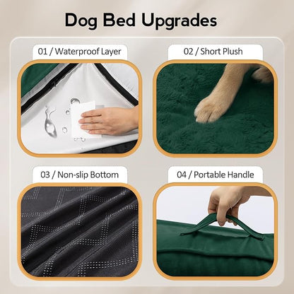 MEKIY Large Dog Bed - XL Orthopedic Egg-Crate Memory Foam Dog Beds with Removable Washable Cover, Waterproof Pet Beds with Non-Slip Bottom, Dark Green