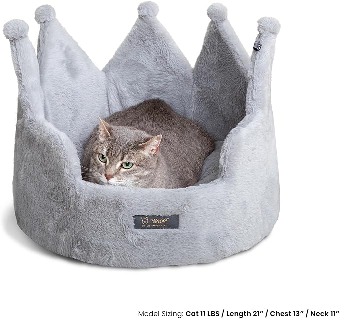 NANDOG Crown Dog Bed for Small Dogs & Cats – Soft Plush Round Pet Bed, Cozy Royal Design, Comfortable Indoor Puppy Bed for Crate or Kennel, Light Gray, Medium