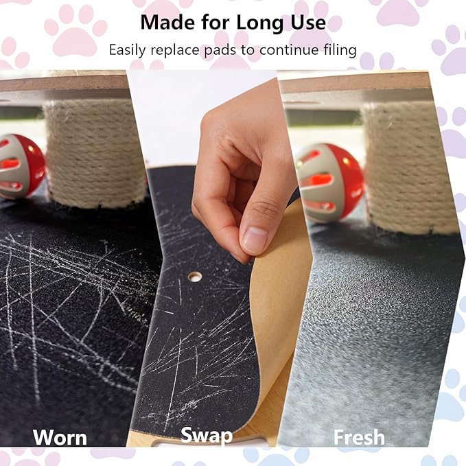 Cat Nail File Enrichment Box with Scratching Post, Sandpaper Scratcher Base, Interactive Cat Scratch Puzzle Box with Rotating Teaser & Bell Balls for Indoor Cats
