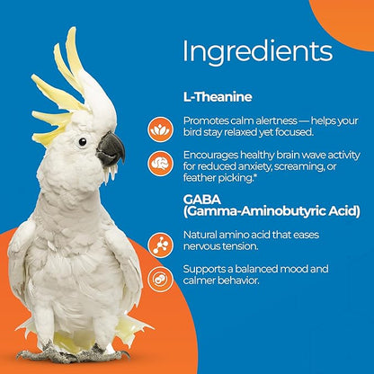 UnRuffledRx™ Calming Formula for Parrots – Bird Supplement that Supports Relaxation During Stressful Events Like Fireworks, Travel, and Visitors – 150 Servings – Made in USA