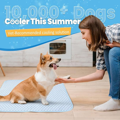 Mora Pets Dog Cooling Mat Instant Pet Cooling Pad for Dogs & Cats, Breathable Washable Summer Dog Cool Mat Non-Slip Bottom Indoor Outdoor, Cold Blanket for Floor Crate Use Medium 36'' x 27'' Blue