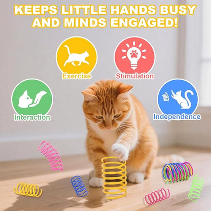 2-Pack Interactive Cat Toys Ball for Indoor Cats＆Dog,Automatic Cat Toy with Smart Obstacle Avoidance&Bird Chirps,Includes 8 Cat Spiral Spring,Cat Enrichment Toys for Indoor Cats(Red＆Blue)