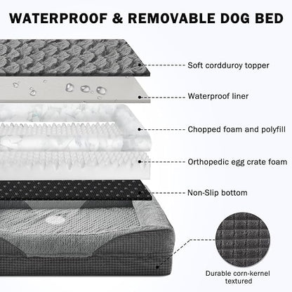 INVENHO Orthopedic Extra Large Dog Bed, XXL Waterproof Egg-Crate Memory Foam Dog Couch Bed with Washable Removable Cover, Waterproof Lining and Nonskid Bottom