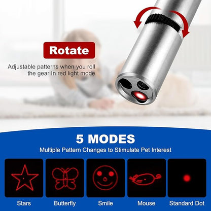 Laser Pointer, Cat Toys for Indoor Cats, Kitten Dog Laser Pen Toy, Red Dot LED Light Pointer Interactive Toys for Indoor Cats Dogs, USB Charging, 5 Switchable Patterns