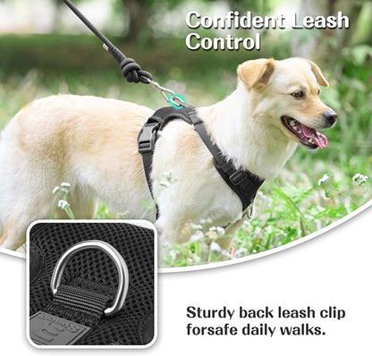 No Pull Dog Harness for Small Medium Large Dogs - Adjustable 2 Layer Mesh Dog Vest with Dual Clip, Escape Proof, Quick Release, Lightweight Breathable Mesh for Walking Hiking (Black,M)