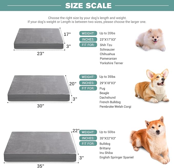 Waterproof Dog Bed Medium Size Dog, Outdoor Washable Crate Pad 30 inch, Orthopedic Foam Pet Bed with Removable Cover Reversible, Outdoor Anti-Slip Kennel Pad 29"x18", Gray
