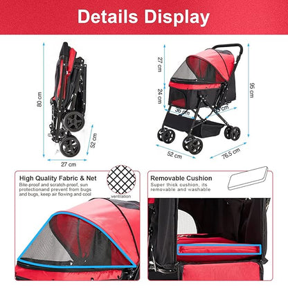 Large Dog Stroller for Medium Foldable Dogs Cat Stroller Pet Stroller with Convertible Compartment Reversible Handlebar Dog Cat Stroller of Large, Medium, Pet Bag