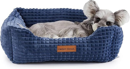 Modern Threads Ultra Soft Plush Pet Bed for Small and Medium Dogs with Elegant Texture and Stylish Design, Removable Washable Cover, Blue, (24" L x 20" W x 8" Th)