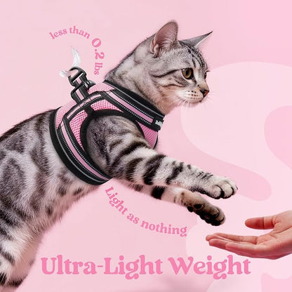 rabbitgoo Cat Harness and Leash Set for Walking Escape Proof, Adjustable Soft Kittens Vest with Reflective Strip for Cats, Comfortable Outdoor Vest, Pink, M