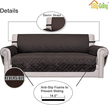 Easy-Going Reversible Couch Cover for 3 Cushion Couch Sofa Cover for Dogs Water Resistant Furniture Protector Cover with Foam Sticks Elastic Straps for Pet Cat (Sofa, Chocolate/Chocolate)
