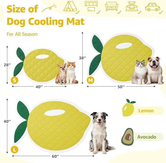 LOOBANI Dog Cooling Mat 28"x40"- Cute Lemon Design Cooling Mat for Dogs (Cool & Warm Side), Waterproof Self-Cooling Mat for Crate, Floor, Car for Small Dogs, Cats, Pet, Yellow 28"x40"