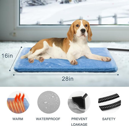 Heating Pad for Cats and Dogs Outdoor,Indoor Warming Cat Heating Pad, Waterproof，Chew Resistant Cord (Blue, 28 X 16)