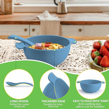 shopwithgreen Unbreakable Kids Bowls -Microwave Dishwasher Safe- Wheat Straw Snack Bowl Sets for Kids and Toddler-4 Bowls and 4 Spoons, Lightweight and Durable, 14 OZ