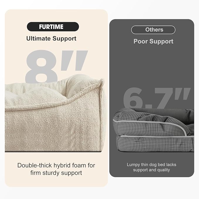 FURTIME Orthopedic Dog Bed Medium Size Dog, Extra Thick Supportive Comfort Pet Sofa, Ergonomic Slant Dog Couch Bed with Removable Washable Cover, Ultra Soft Surface & Non-Slip Bottom, Beige, 35"