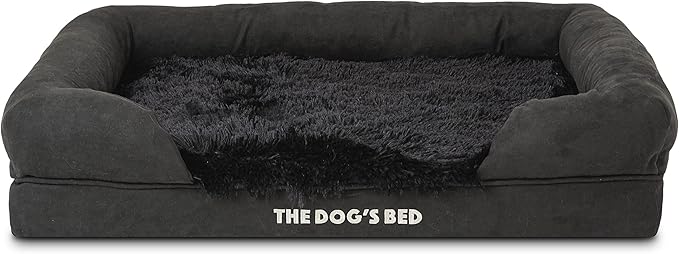The Dog’s Bed Orthopedic Memory Foam Dog Bed with Bolsters for Medium Dogs, Waterproof Washable Cover, Anti-Slip Base, Calming Surface – CertiPUR-Certified Foam, Fur Fabric, Black Fur, Medium