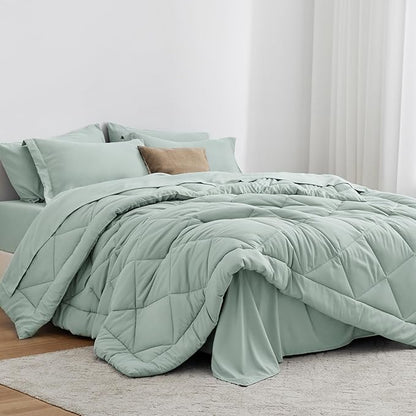 Love's cabin California King Comforter Set Aqua, 7 Pieces California King Bed in a Bag, All Season Bedding Sets with 1 Comforter, 1 Flat Sheet, 1 Fitted Sheet, 2 Pillowcase and 2 Pillow Sham