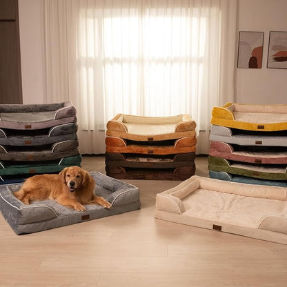 Comfort Expression Orthopedic Dog Bed for Extra Large Dogs 53x42 Inch, Waterproof Supportive Egg Crate Foam XXL Pet Bed with Removable Bolsters, Dog Couch with Washable Cover & Non-Slip Bottom, Grey