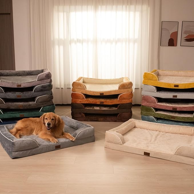 Comfort Expression Orthopedic Dog Bed for Medium Dogs 30x20 Inch, Waterproof Egg Crate Foam Medium Pet Bed with Removable Bolsters, Dog Couch with Washable Cover & Non-Slip Bottom, Washed Blue