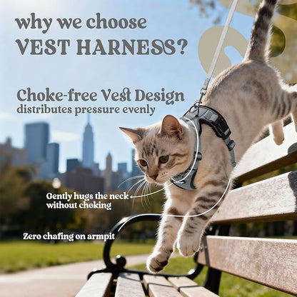 rabbitgoo Cat Harness and Leash for Walking, Escape Proof Soft Adjustable Vest Harnesses for Cats, Easy Control Breathable Reflective Strips Jacket, Grey, M
