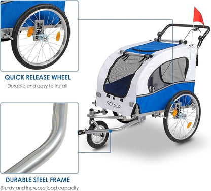 PEXMOR 2-in-1 Dog Bike Trailer & Stroller, Universal Hitch, Pet Cart Bike Wagon Cargo Carrier with Shock Absorber & Universal Wheel