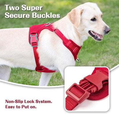 No Pull Dog Harness for Small Medium Large Dogs - Adjustable 2 Layer Mesh Dog Vest with Dual Clip, Escape Proof, Quick Release, Lightweight Breathable Mesh for Walking Hiking (Burgundy Red,S)