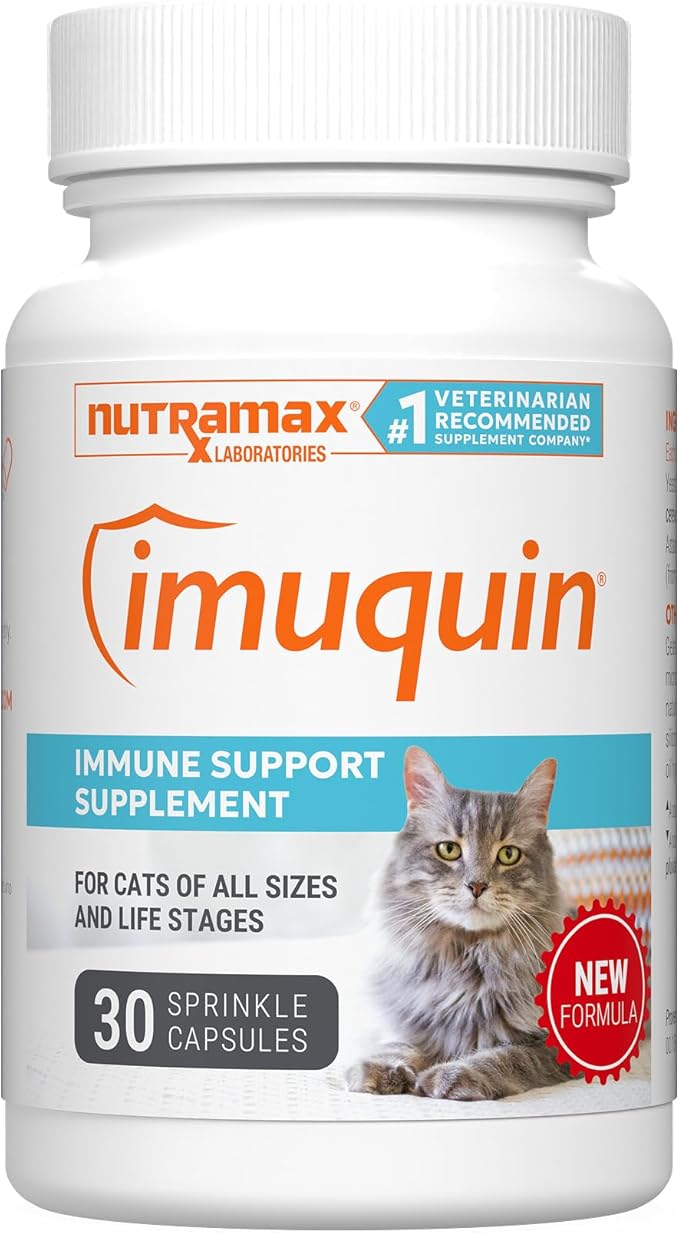 Nutramax Imuquin Immune Health Supplement for Cats, with Astaxanthin and Beta Glucans, 30 Sprinkle Capsules