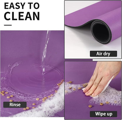 HotLive Dog Food Mat - Absorbent Cat Mat for Food and Water, No Stains Pet Feeding Bowl Mat, Easy to Clean Pet Placemats, Quick Dry Dog Water Dispenser Mat for Messy Drinkers | Paw Purple 18"x34"