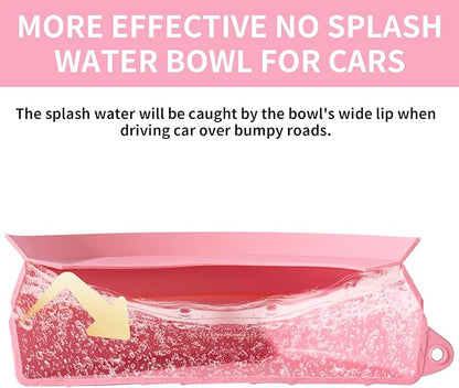 SLSON Spill Proof Dog Water Bowl for Cars,Collapsible No Splash Dog Travel Bowls Integrated Molding Portable Pet Bowl for Road Trip Truck,RV,SUV,Boat Accessories (Pink)