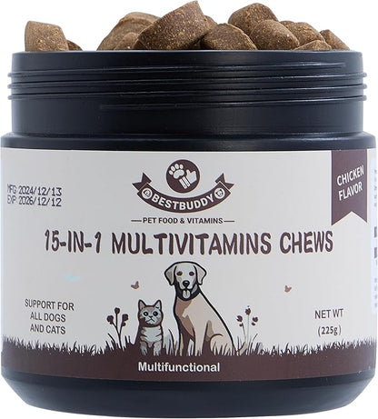 Best Buddy Multivitamin 15-in-1 Treats for Dogs I Cats, Complete Health Supplement Joint Support + Digestive Enzymes, Grain Free Dog Vitamins and Supplements for Skin & Coat (Chicken, 225g)