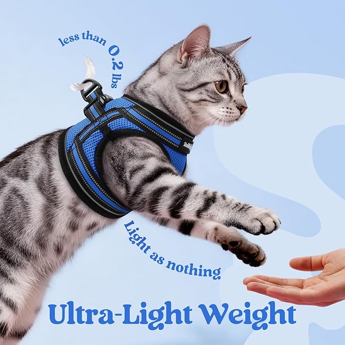 rabbitgoo Cat Harness and Leash Set for Walking Escape Proof, Adjustable Soft Kittens Vest with Reflective Strip for Cats, Comfortable Outdoor Vest, Blue, XL