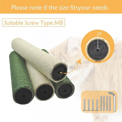 M8 Cat Scratching Post Replacement,4PCS Cat Tree Replacement Post 15.7 in Natural Sisal Kitty Scratcher Refill Poles DIY Scratch Tower Repair Pole for Kittens Furniture Spare Parts