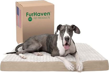 Furhaven Orthopedic Dog Bed for Large Dogs w/ Removable Washable Cover, For Dogs Up to 125 lbs - Ultra Plush Faux Fur & Suede Mattress - Cream, Jumbo Plus/XXL