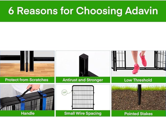 ADAVIN Garden Fencing 36 inch High, 14 Panels Total 31 Ft(L), Animal Barrier Fence, Wide gate Low Threshold, Yard Fence for Dogs, Black Metal Garden Fences and Borders, Outdoor Rabbit Fence