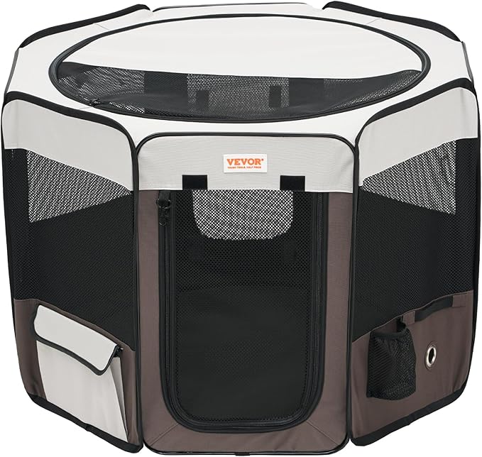 VEVOR Portable Pet Playpen, 36x36x23 in Foldable Dog Cat Pen + Free Carrying Case + Bowl, Indoor/Outdoor Dogs Crates Kennel for Puppies with Premium Waterproof 600D Oxford Cloth, Removable Zipper Top