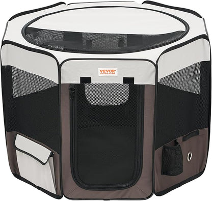VEVOR Portable Pet Playpen, 36x36x23 in Foldable Dog Cat Pen + Free Carrying Case + Bowl, Indoor/Outdoor Dogs Crates Kennel for Puppies with Premium Waterproof 600D Oxford Cloth, Removable Zipper Top