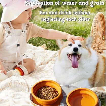 Bear Paw Foldable Pet Bowl, Dual Bowl Design for Food and Water,6.1in，Pink,Orange and Beige (Orange)