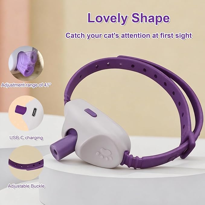 Walfront Cat Toys for Indoor Cats, Purple Light-Up Interactive Collar with Automatic Motion, Adjustable Fit 9.1–13.4"(23–34cm) USB Rechargeable 2 Modes, Home Alone Cats, Engaging Playtime