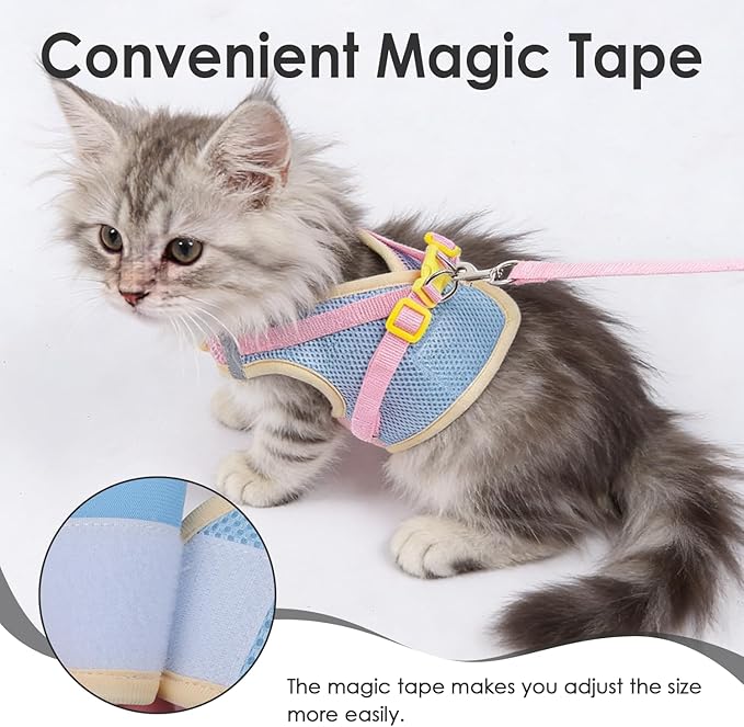 Cat Harness and Leash Set Escape Proof, Adjustable Leash & Breathable Mesh Vest with Reflective Strips & Flower, (S)