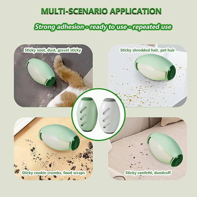 Portable pet Hair Roller, Reusable Lint Rollers for Pet Hair,Washable Reusable Hair Remover for Cleaning Various dust and Debris(Green 2pcs)