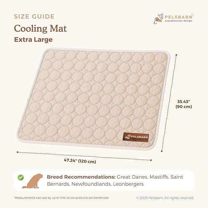 Pelsbarn Dog Cooling Mat- Ice Silk Summer Comfort, Self Cooling, Non-Slip Dog Pad, Durable & Washable, Mat for Extra Large Dogs 33"" x 45"", Support Shelter Dogs with Every Purchase (Beige)