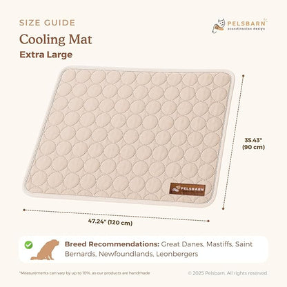 Pelsbarn Dog Cooling Mat- Ice Silk Summer Comfort, Self Cooling, Non-Slip Dog Pad, Durable & Washable, Mat for Extra Large Dogs 33"" x 45"", Support Shelter Dogs with Every Purchase (Beige)