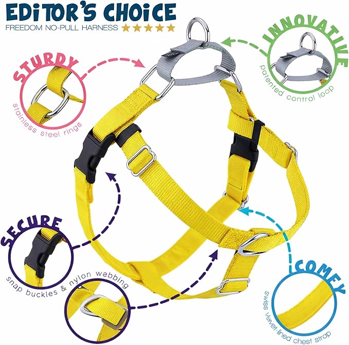 2 Hounds Design Freedom No Pull Dog Harness, Adjustable Harness and Leash Set, Easy Walking & Comfortable Control, Fits Small, Medium & Large Dogs, Solid Colors, Made in USA, 1" XL, Yellow
