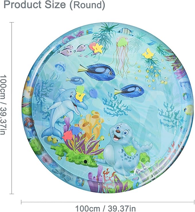 Thickened Water Sensory Playmat for Cats 100 x 100 cm Round Sensor Cat Bed Cooling Mat for Pets Playing Sleeping All Seasons