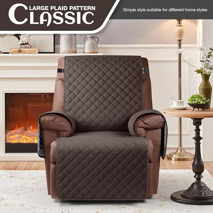 KinCam 100% Waterproof Recliner Chair Cover, Reclining Couch Covers for Pets, Dogs, Recliner Couch Slipcover Furniture Protector with Elastic Straps for Kids(25", Chocolate)