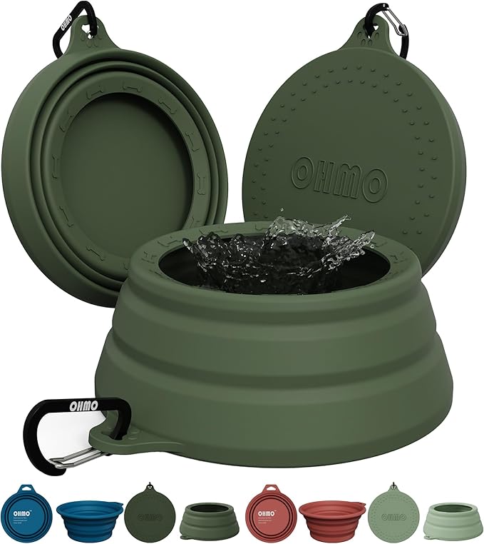 OHMO Spill Proof Collapsible Dog Water Bowl 24oz for Cars, No Splash Portable Bowls for Dog Travel, Dishwasher Safe, Pet Essentials for Road Trips, Cat Travel Accessories