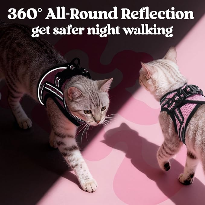 rabbitgoo Cat Harness and Leash Set for Walking Escape Proof, Adjustable Soft Kittens Vest with Reflective Strip for Cats, Comfortable Outdoor Vest, Pink, M