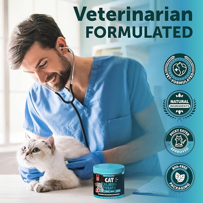 Cat Calming Treats - 2250 mg Hemp Oil per Pack - Stress & Anxiety Relief - Calming Cat Treats with Melatonin - Support Supplement for Vet Visits, Travel, Separation Anxiety, Fireworks - 135 Soft Chews