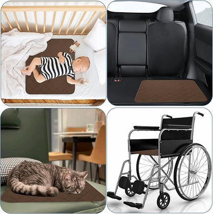Waterproof Chair Pads for Incontinence, 4 Pack Reusable Seat Protector Pads 18" x 16", Absorbent Wheelchair Pad Covers, Washable Chair Pads for Adults, Kids & Pets - Brown